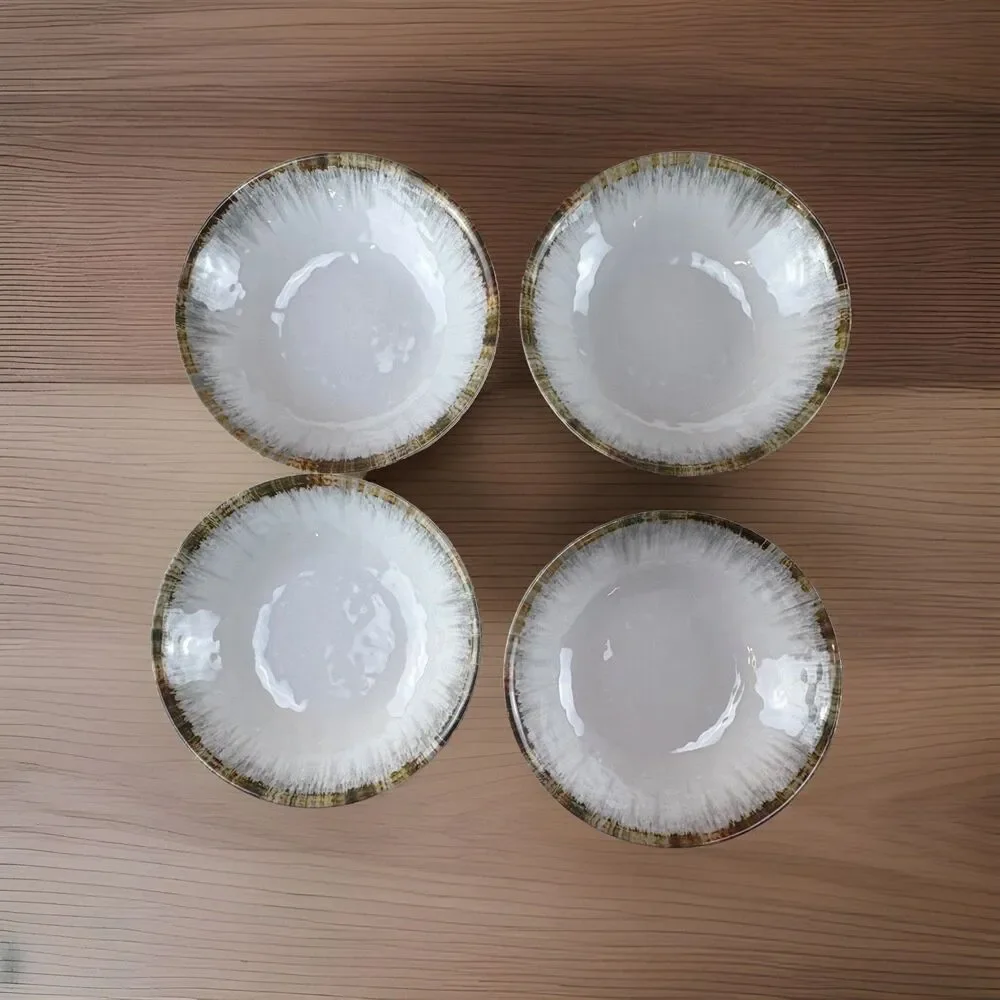 Tommy Bahama Mother of Pearl White Brown Melamine Set 4 Cereal Soup Salad Bowls